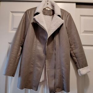 Simply Noelle Olive Faux Leather Jacket with Shearling Lining